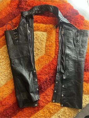 Black Leather Motorcycle Chaps